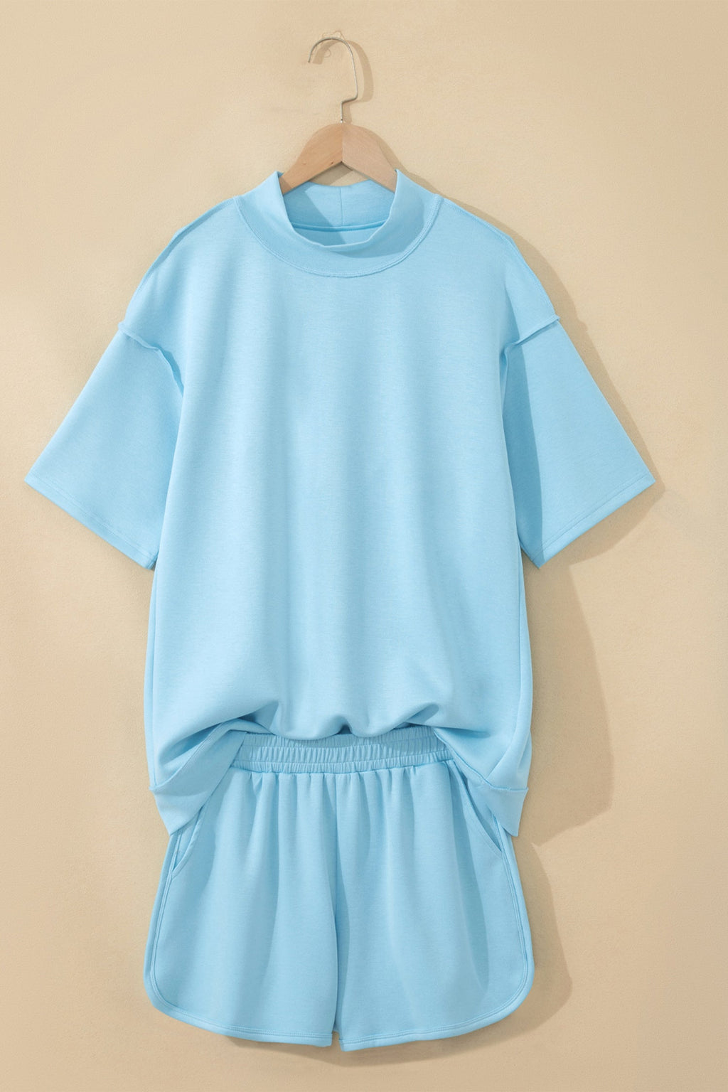 Solid Exposed Seam Mock Neck Tee & Shorts Set