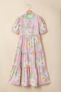 Floral Puff Sleeve Ruffle Tiered Maxi Dress