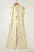 Checker Textured Sleeveless Wide Leg Jumpsuit