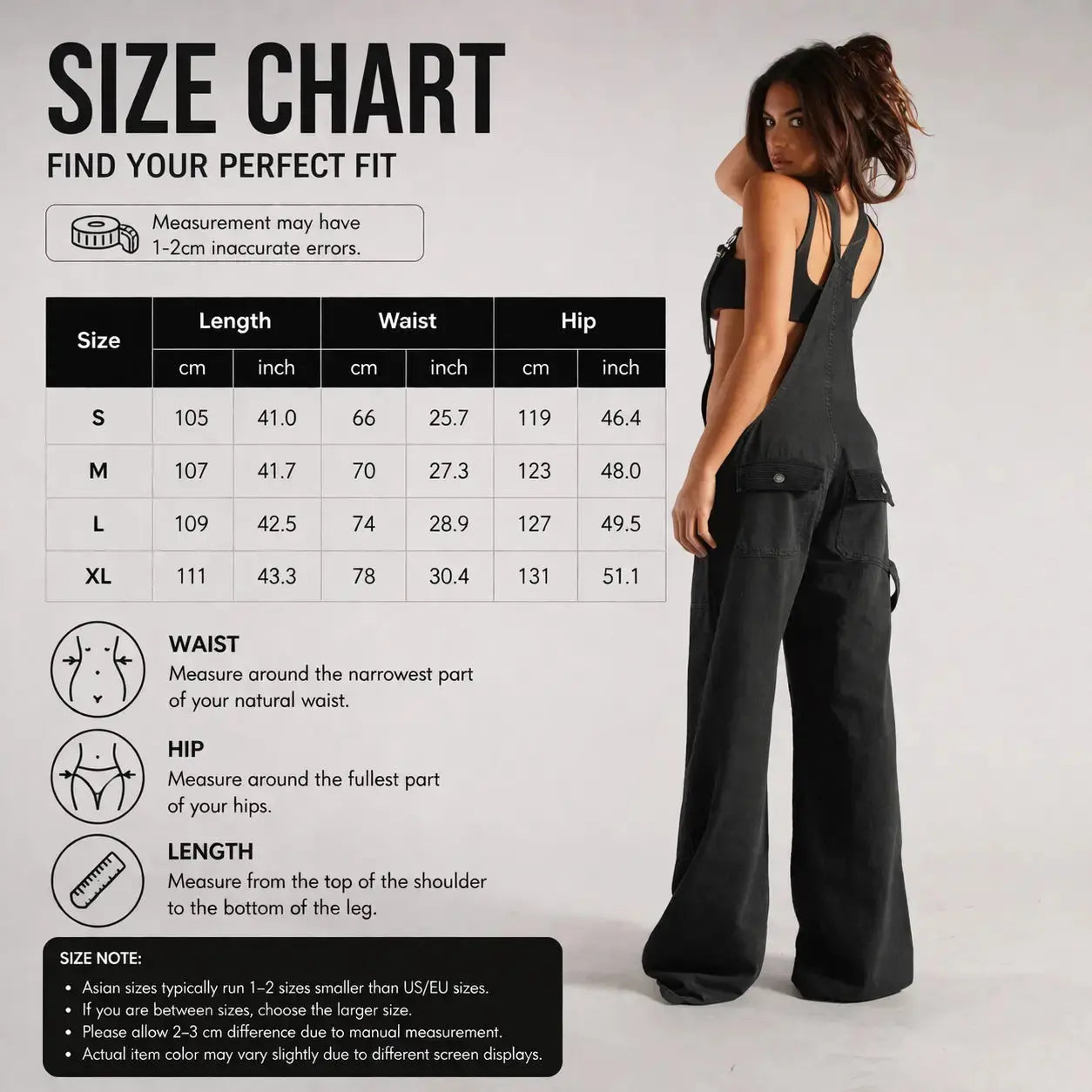 Y2K Denim Overalls Women – Zip Front Loose Fit Pocket Jumpsuit