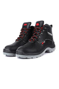 Black Safety Boots with Thick Red Rubber Soles