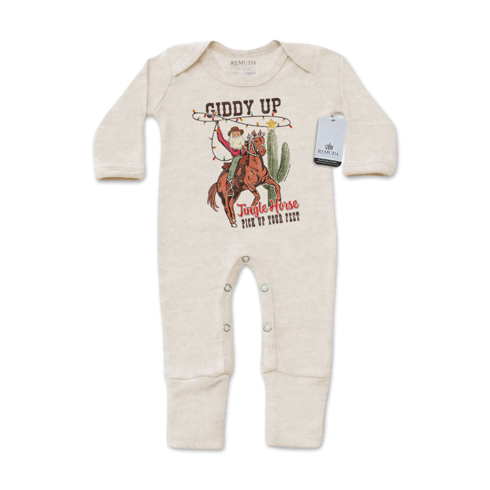 Giddy Up Jingle Horse - Infant Western One-Piece Footed Christmas Pajamas W/Mittens