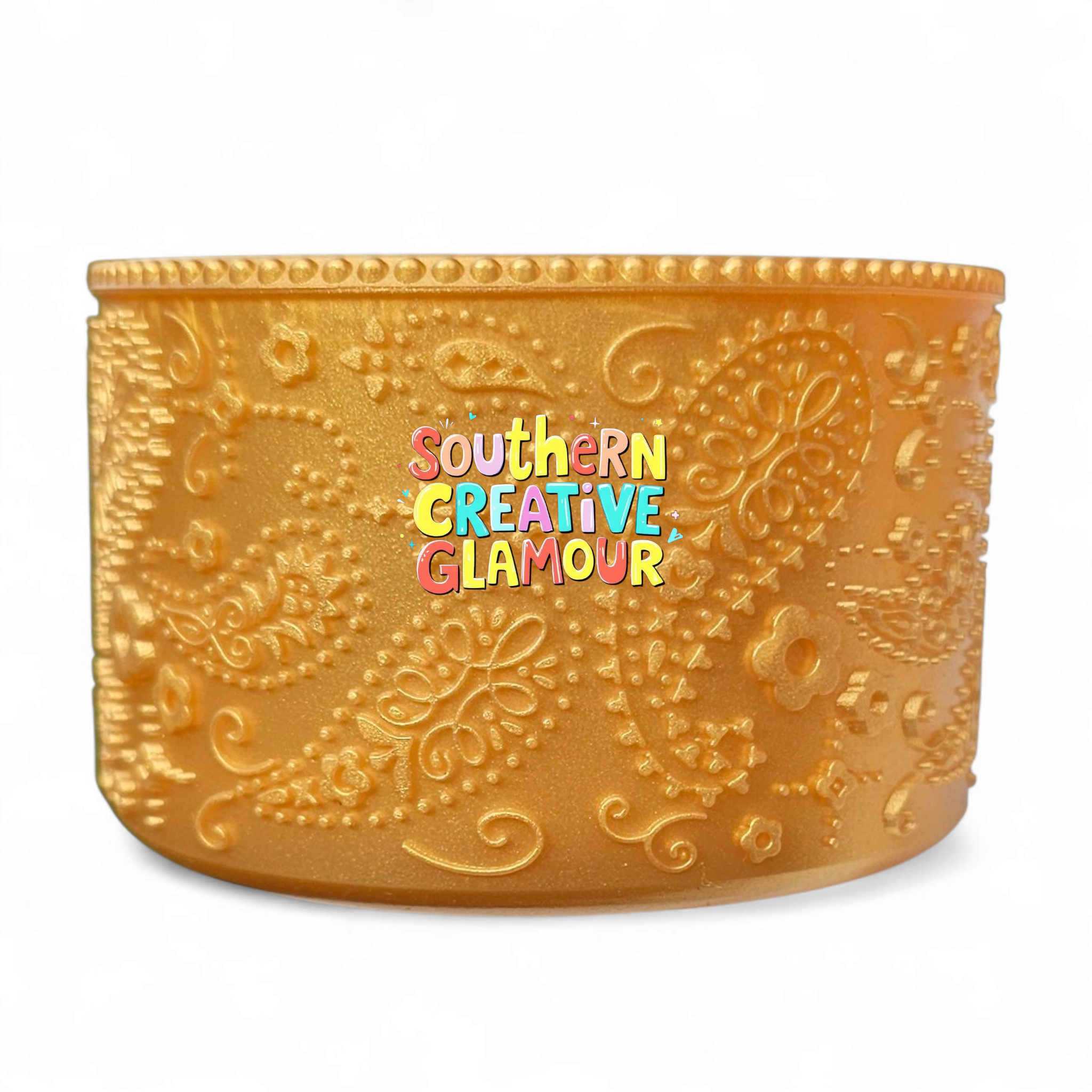 Gold Shimmer Paisley Silicone Tumbler Boot