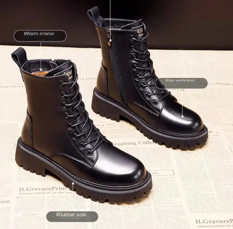 Black Leather Winter Boots for Women | British Martin Style