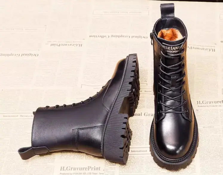 Black Leather Winter Boots for Women | British Martin Style