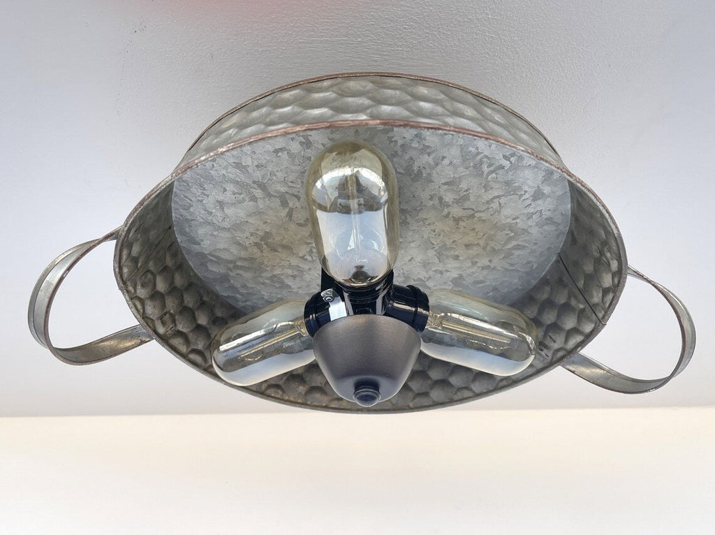 Flat Rustic Tub Ceiling Light Galvanized Beehive