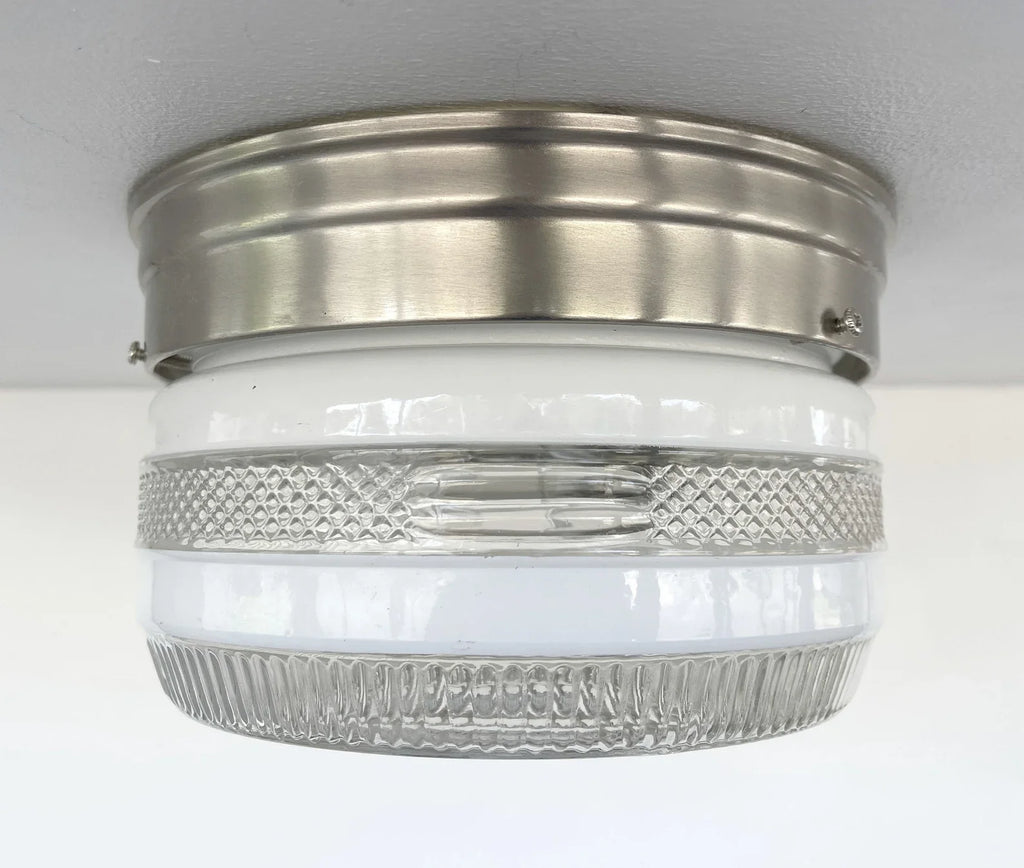 RETRO 1960's Antique DRUM Flush Mount Ceiling Light Brushed Nickel