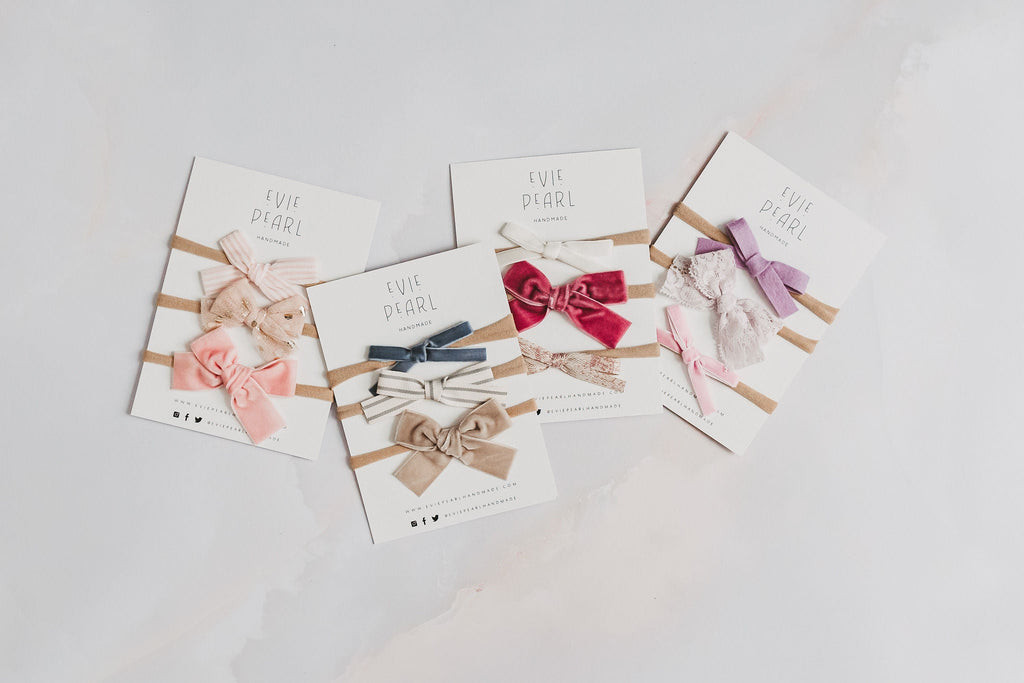 Newborn Baby Trio Headband Set- purple felt, lilac lace & pink velvet