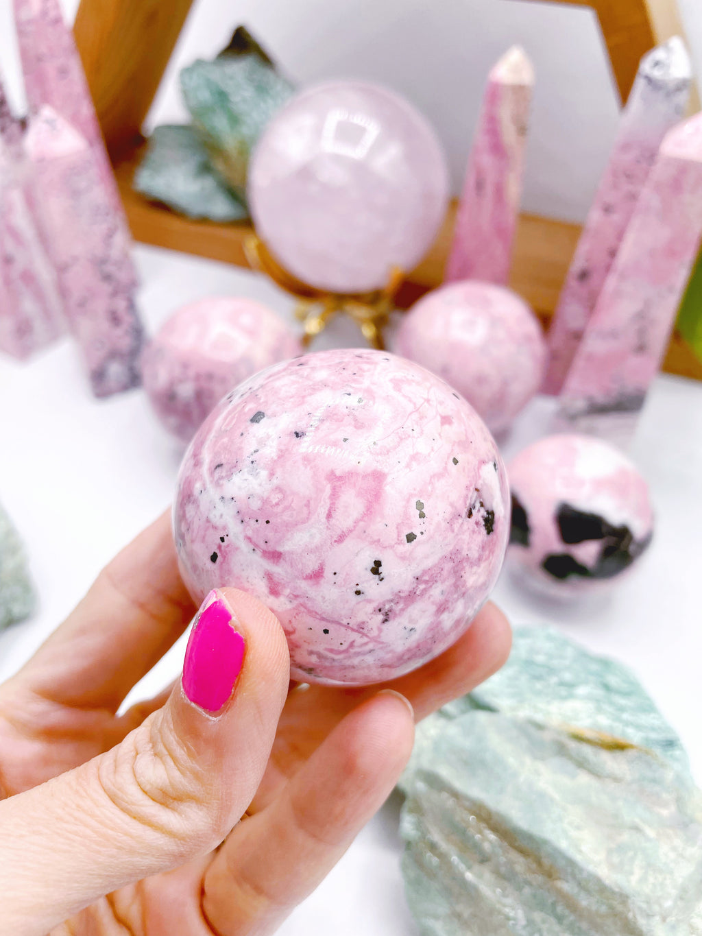 Druzy Rhodonite Sphere