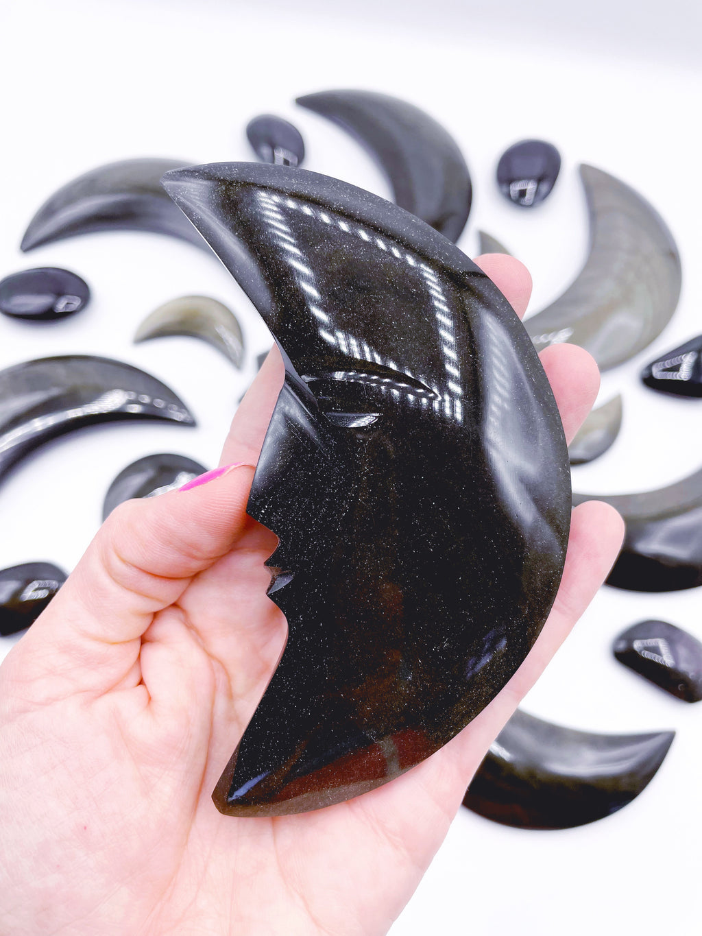 Gold Sheen Obsidian Moon w/ Carved Face