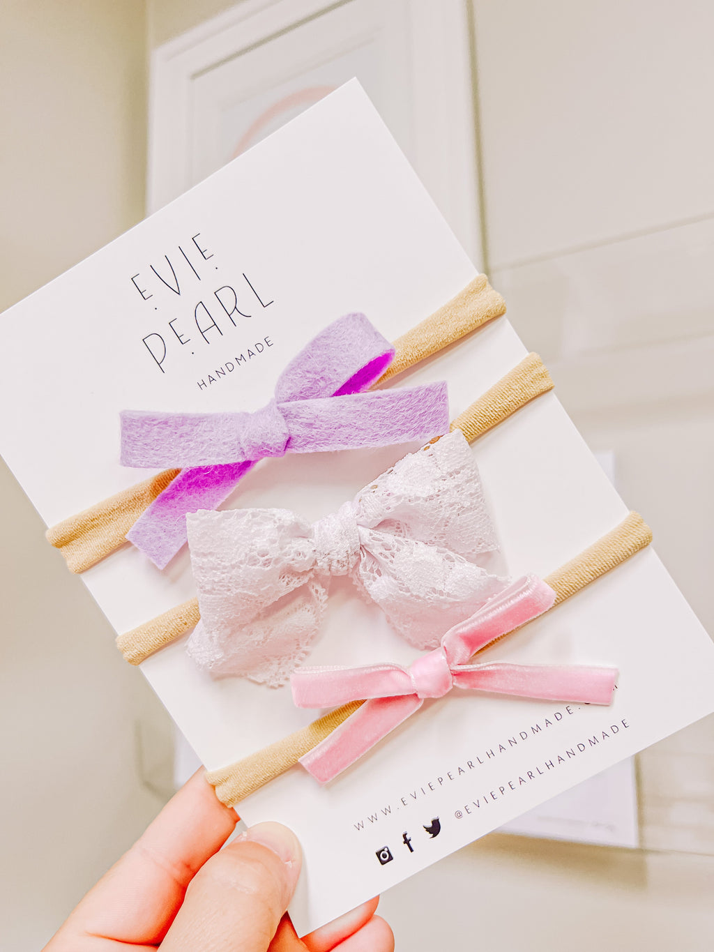 Newborn Baby Trio Headband Set- purple felt, lilac lace & pink velvet