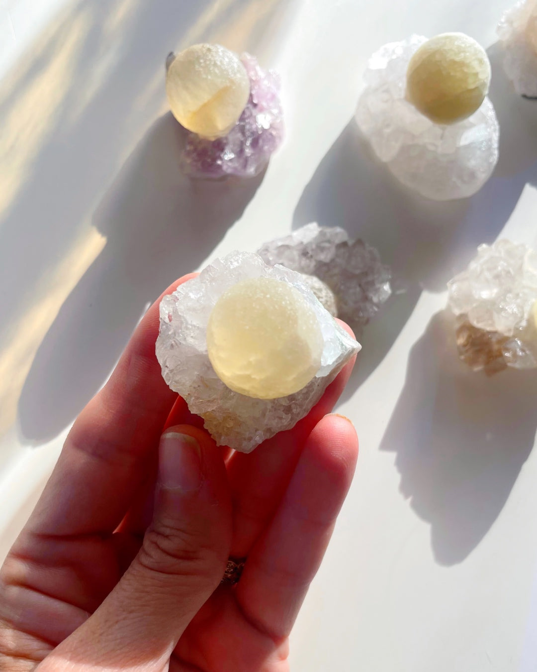 Rare Botryoidal Fluorite on Quartz “Fried Egg”