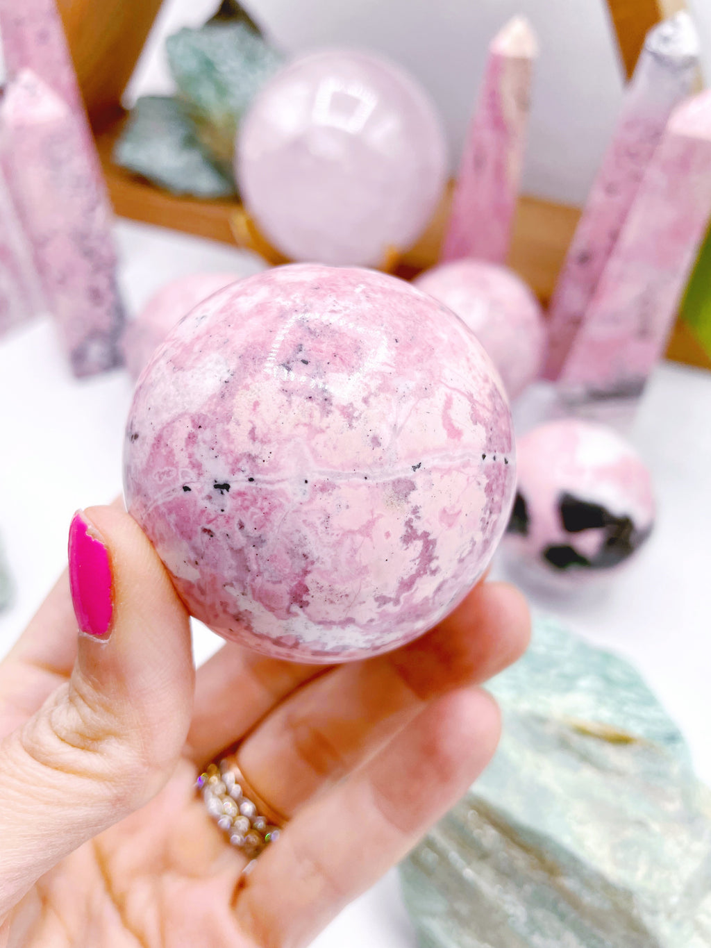 Druzy Rhodonite Sphere