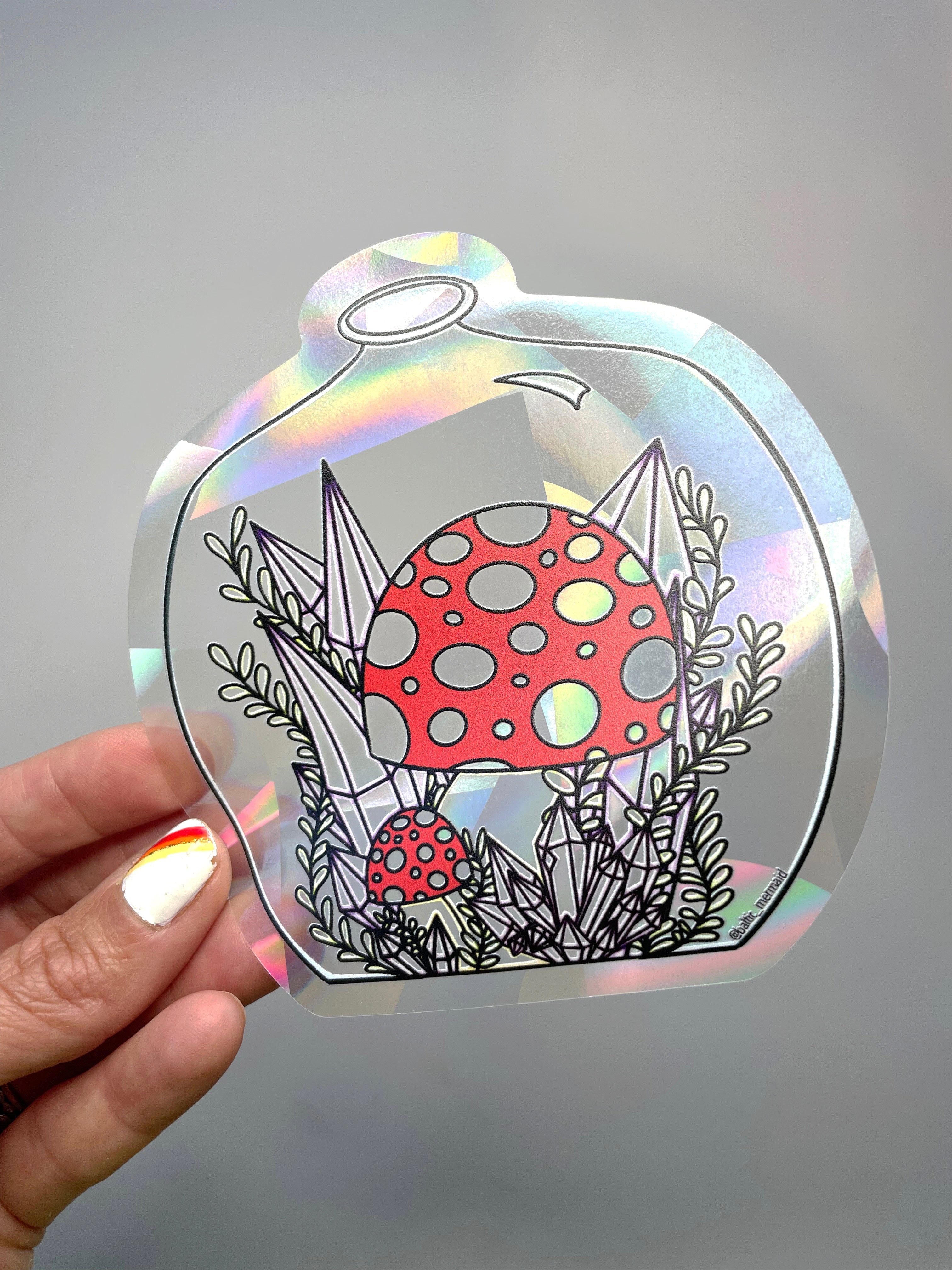 Mushrooms in Jar Rainbow Prism Window Decal