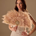Luxury Feather Fan – Handcrafted with Gold & Rhinestone Trim, Elegant Unique Fan
