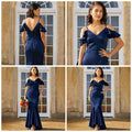 Chi Chi London Satin Cami Strap Ruffle Bodycon Dress in Navy Blue