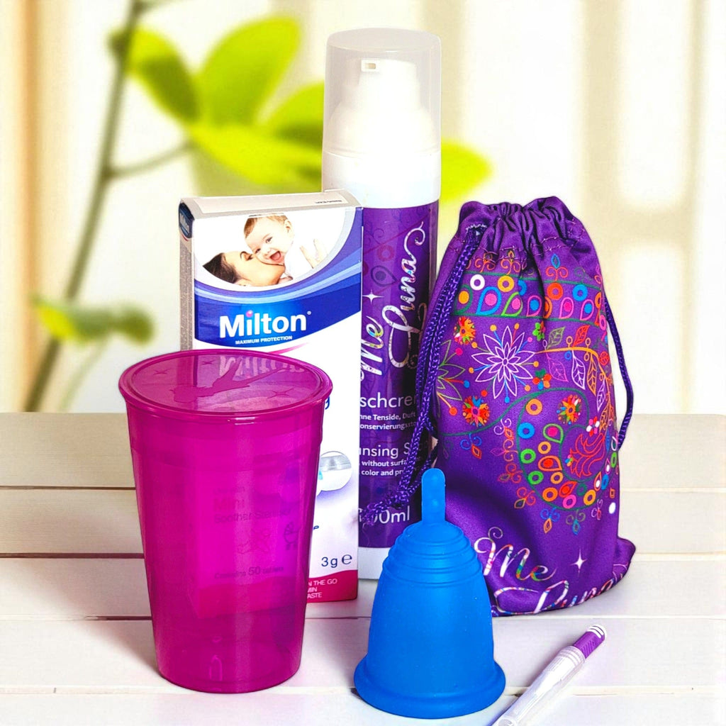 Menstrual Cup Beginner Kit by MeLuna- with Milton Tabs -  BLUE Cup