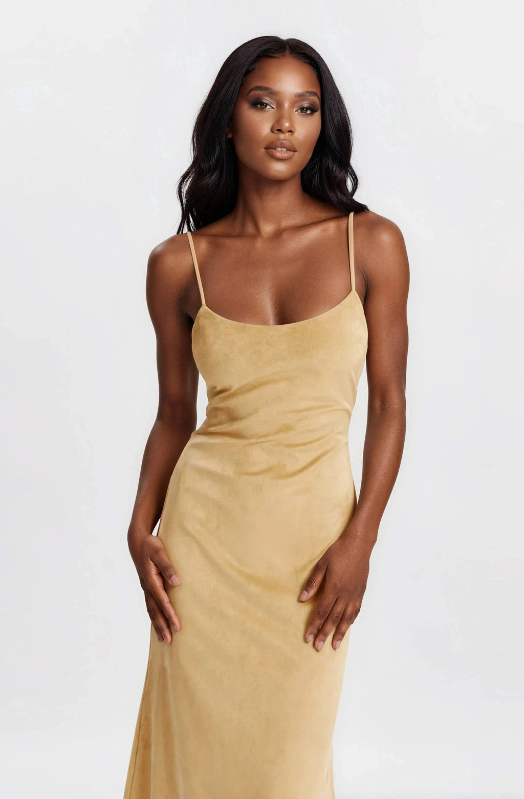 Nadira Faux Suede Dress – Soft Camel