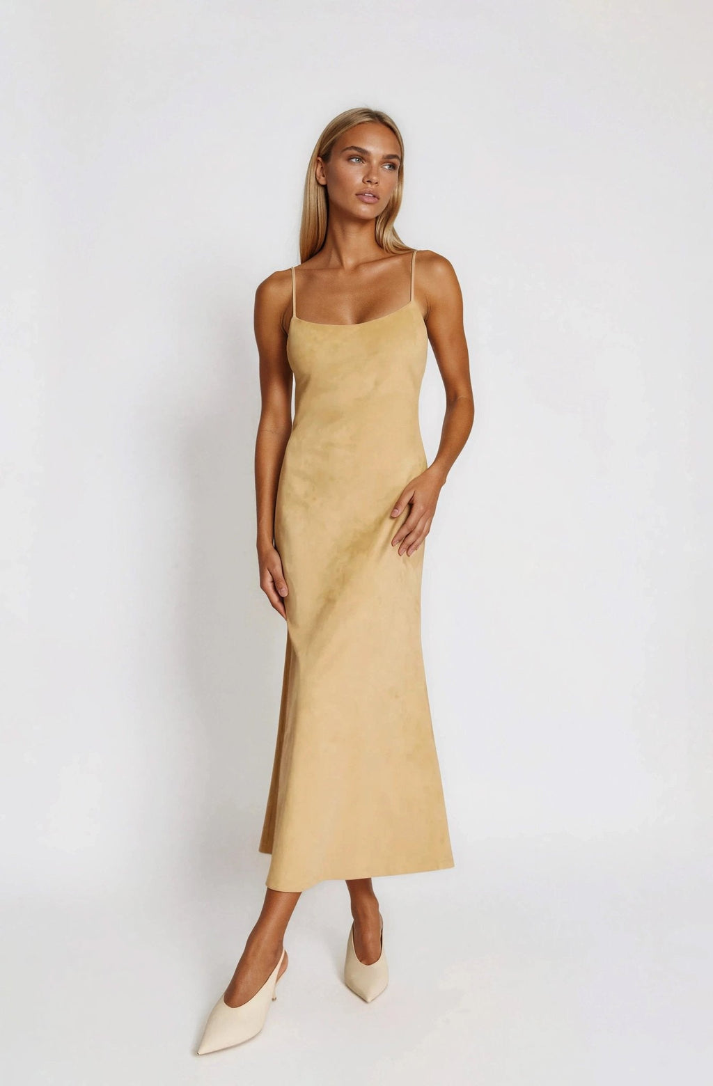 Nadira Faux Suede Dress – Soft Camel