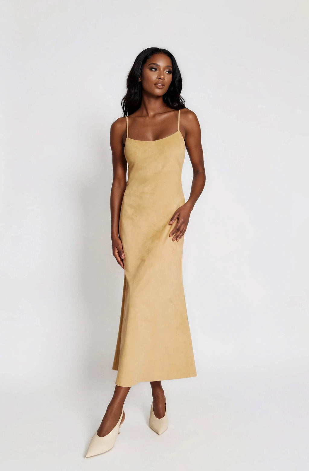 Nadira Faux Suede Dress – Soft Camel