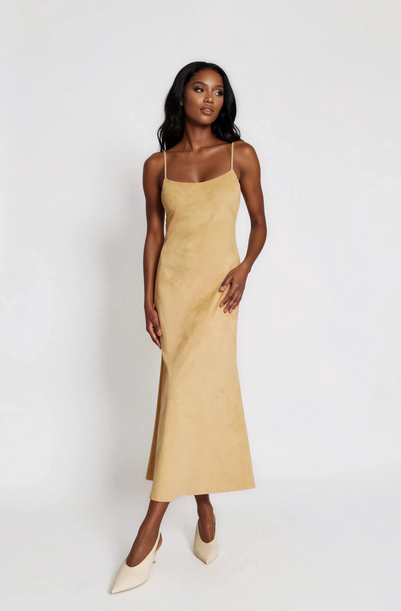 Nadira Faux Suede Dress – Soft Camel