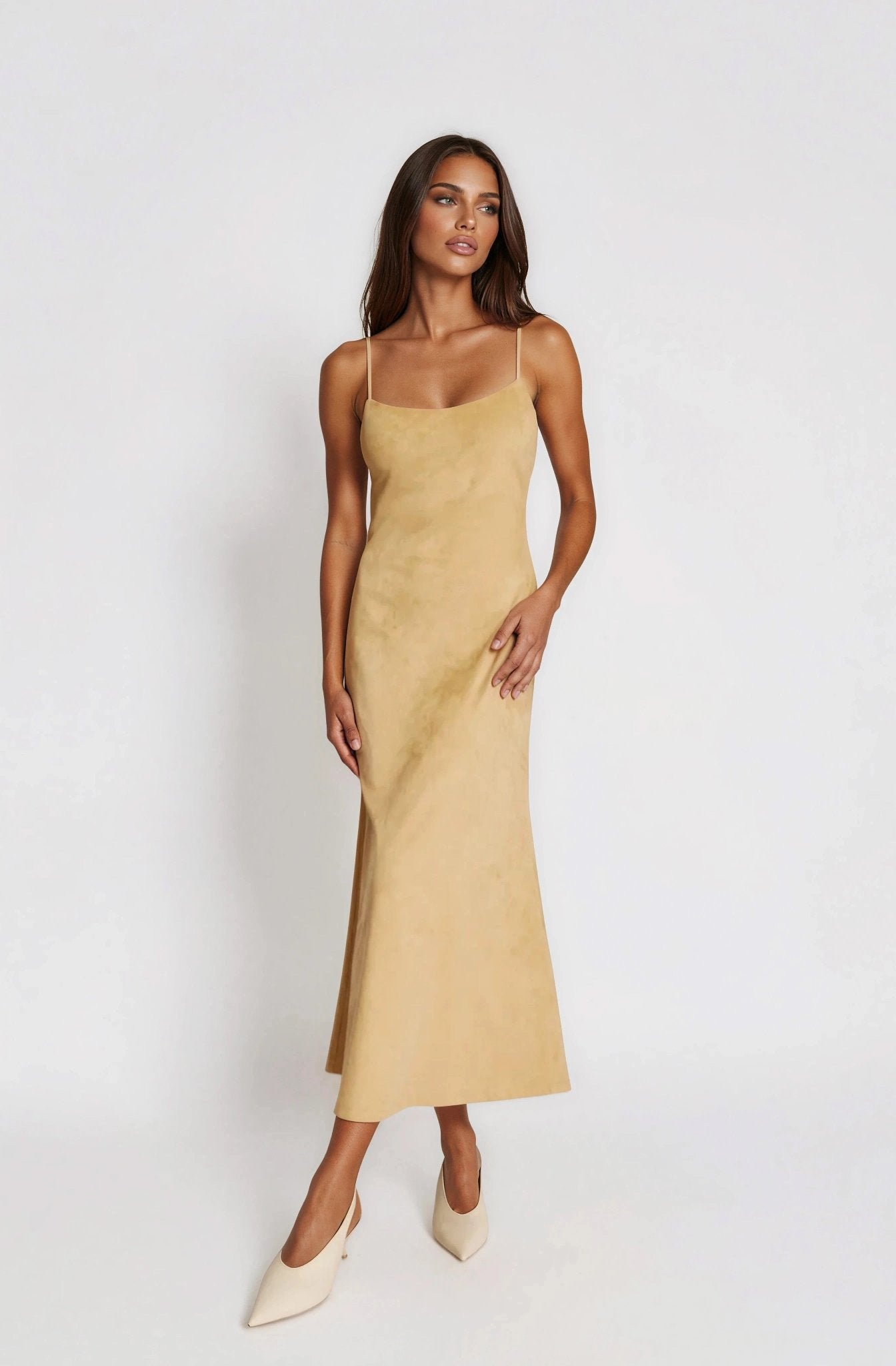 Nadira Faux Suede Dress – Soft Camel