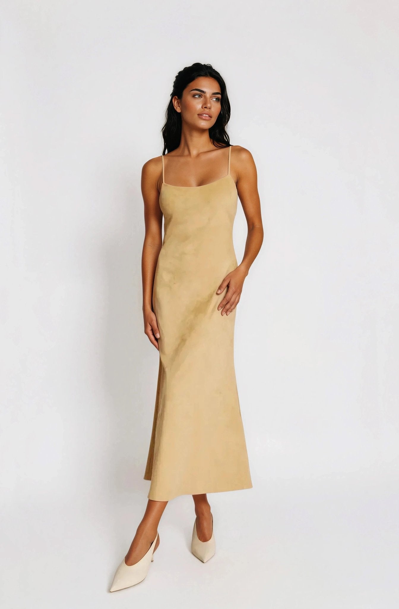 Nadira Faux Suede Dress – Soft Camel