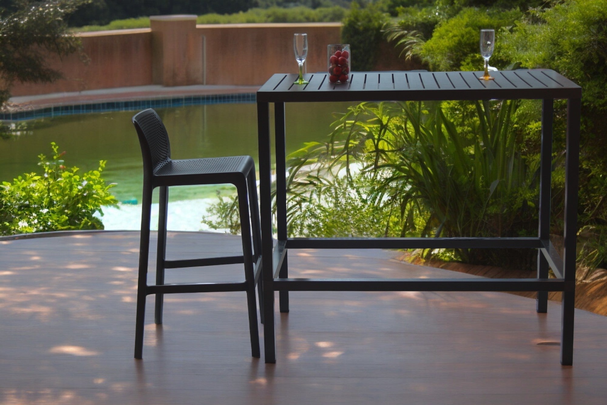 Outdoor Bar Stool 29" Netted Design — Set of 4, Commercial Grade, Stackable, No Assembly