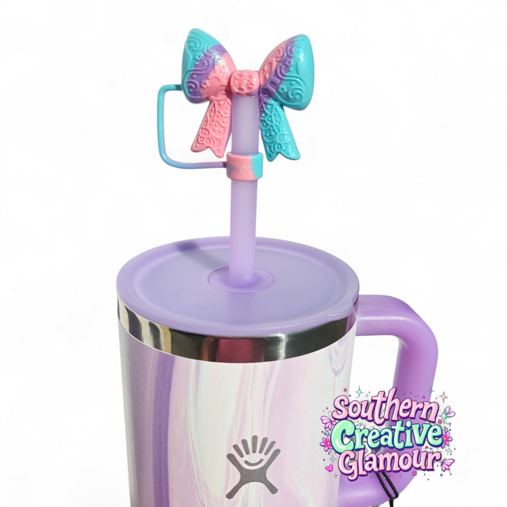 Purple Paisley Princess 3D Bow Silicone 10mm Straw Topper | Purple Shimmer