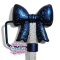 Paisley Princess 3D Bow Silicone 10mm Straw Topper | Metallic Blue Shimmer