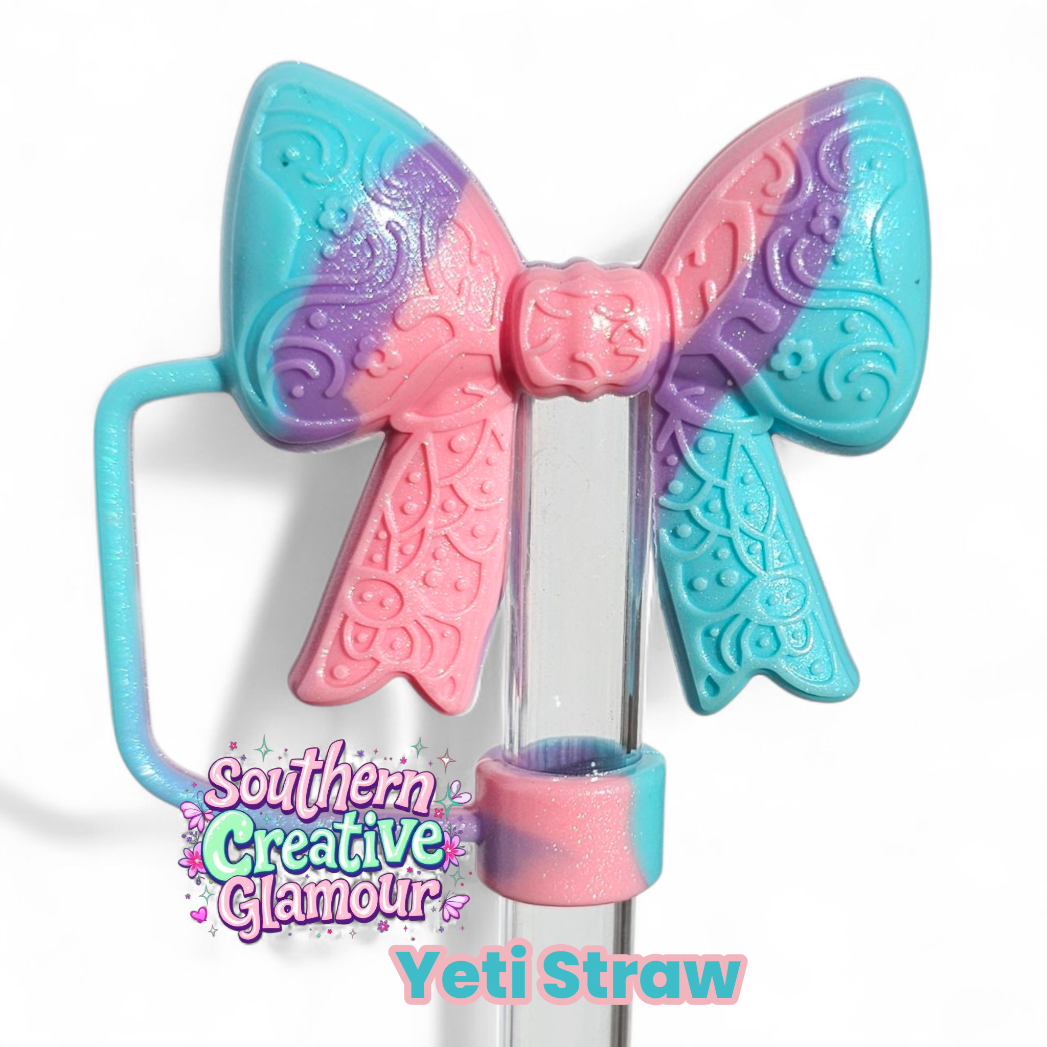 Paisley Princess 3D Bow Silicone 10mm Straw Topper | Sizzling Pink