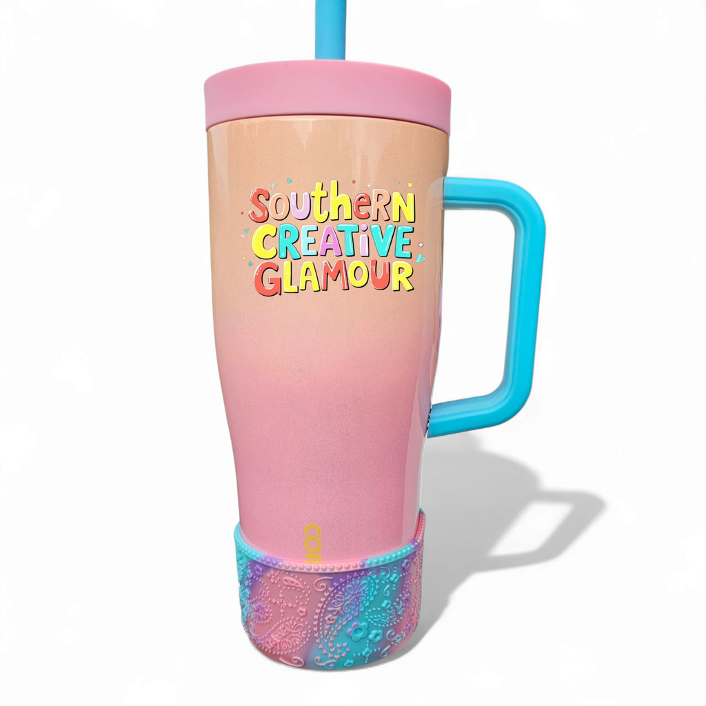 Gold Shimmer Paisley Silicone Tumbler Boot