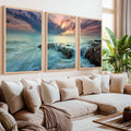Pink Beach Wall Art – Ocean Sunset and Coastal Rocks