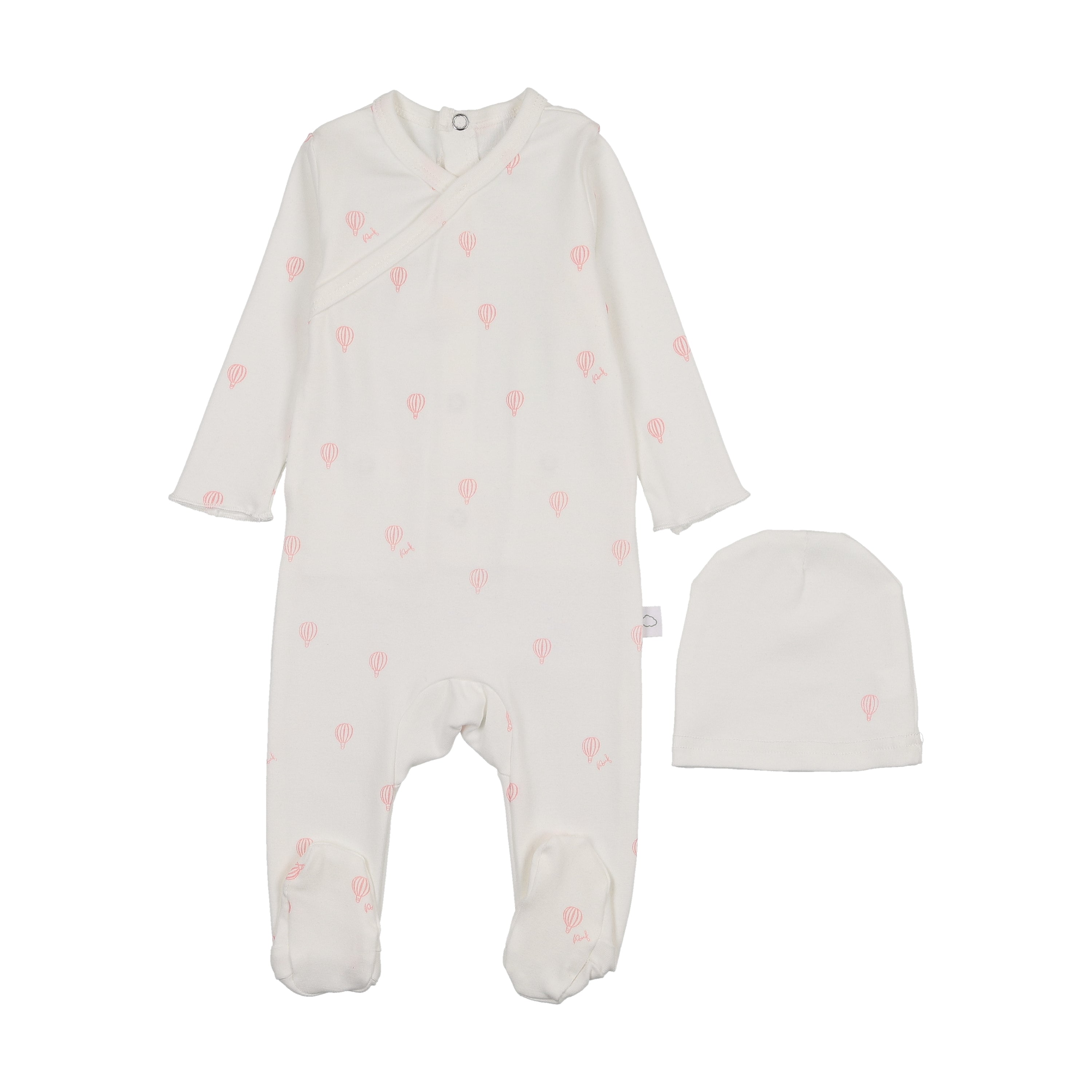 Hot Air Balloon Printed Footie- White/Pink