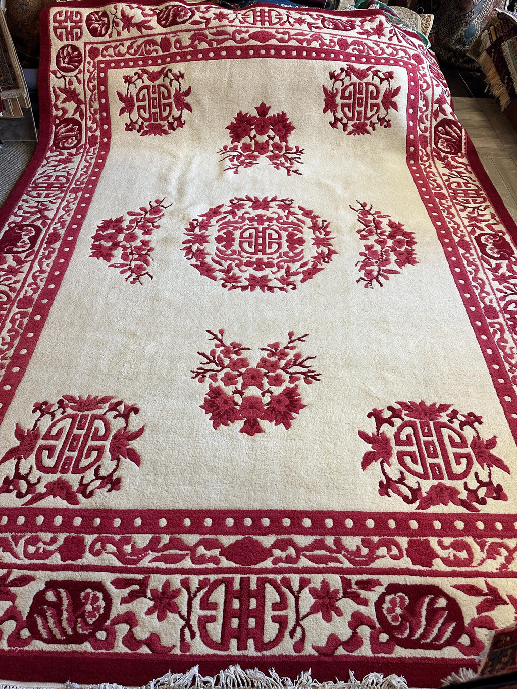 Red & Beige Chinese Art Deco Style Rug 11 x 15