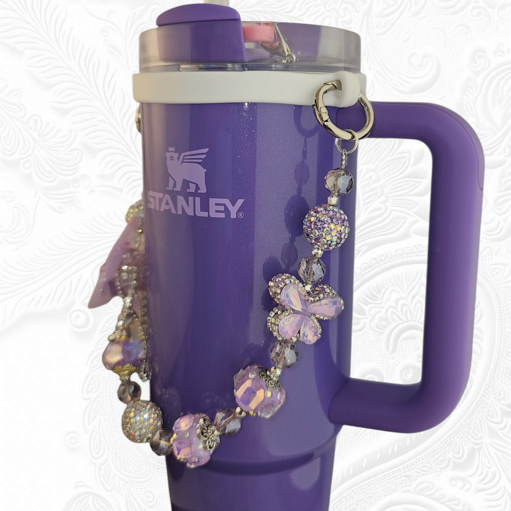 Deluxe Princess Beaded Tumbler Charm Necklace  - Lavender Purple