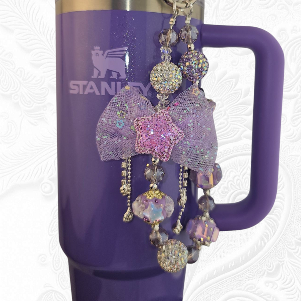 Deluxe Princess Beaded Tumbler Charm Necklace  - Lavender Purple