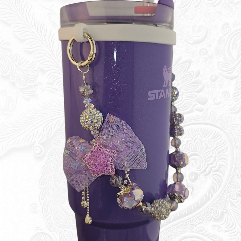 Deluxe Princess Beaded Tumbler Charm Necklace  - Lavender Purple