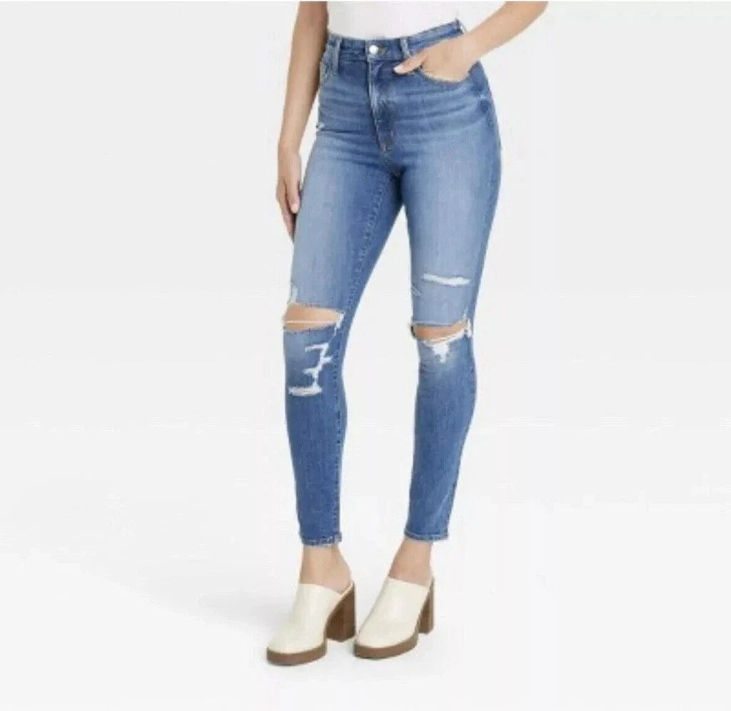 Universal Thread High-Rise Skinny Jeans Medium Wash/Distressed Stretch (Plus Size)