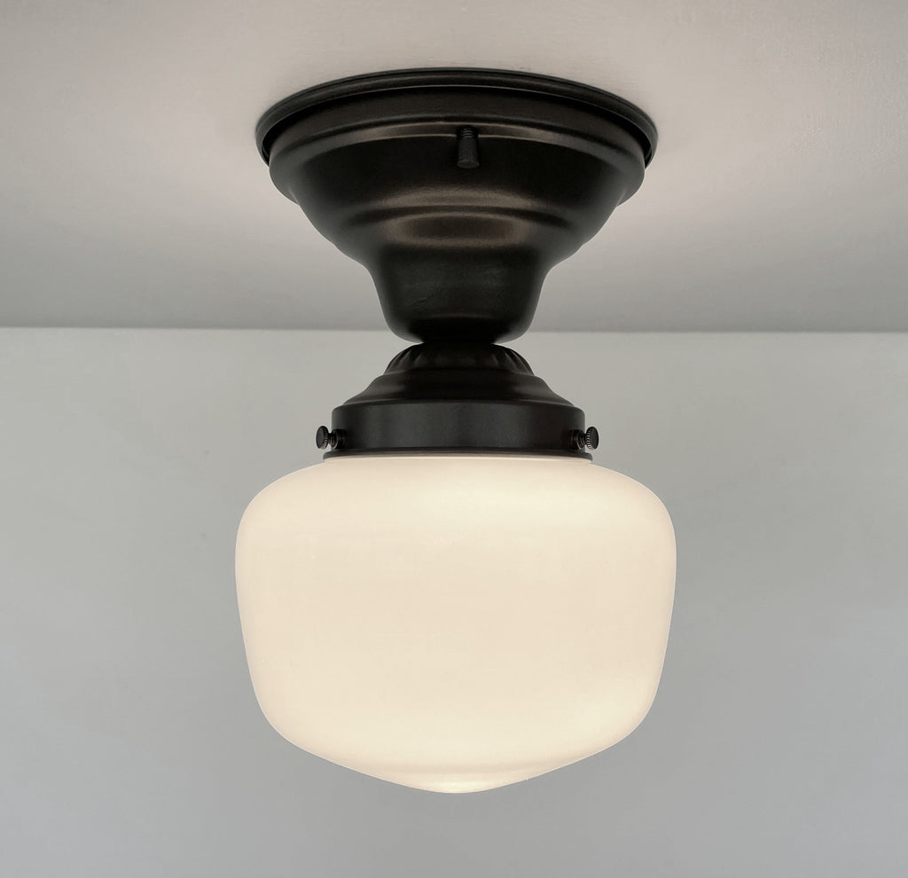 Antique Opal Simple Milk Glass Schoolhouse Ceiling Light | 6" Semi-Flush