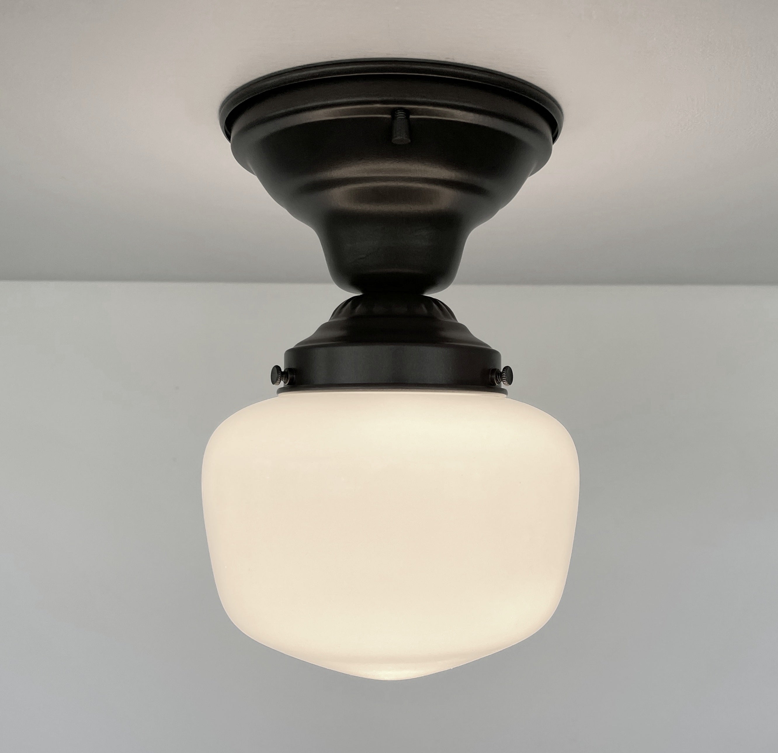 Antique Opal Simple Milk Glass Schoolhouse Ceiling Light | 6" Semi-Flush