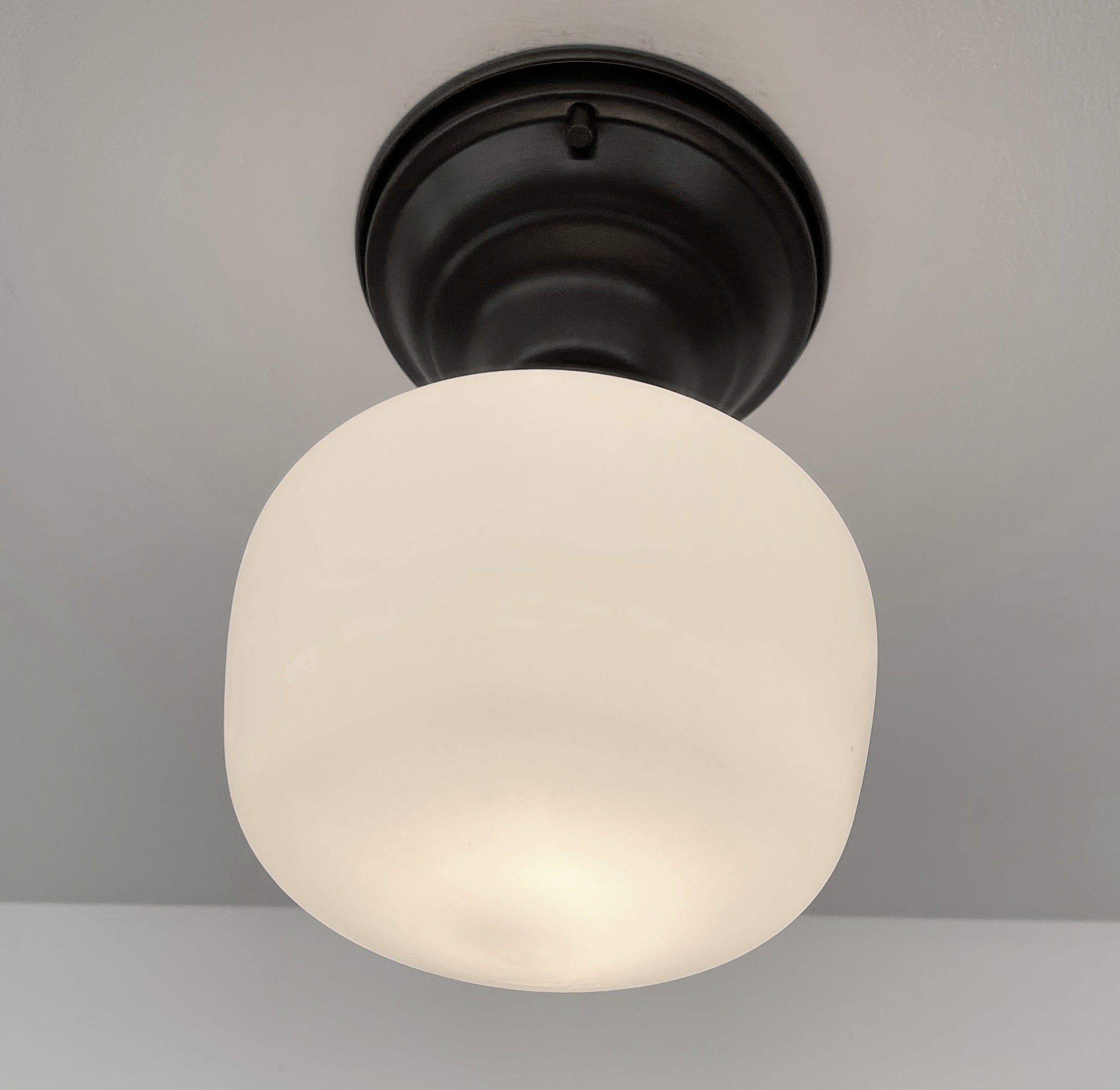 Antique Opal Simple Milk Glass Schoolhouse Ceiling Light | 6" Semi-Flush