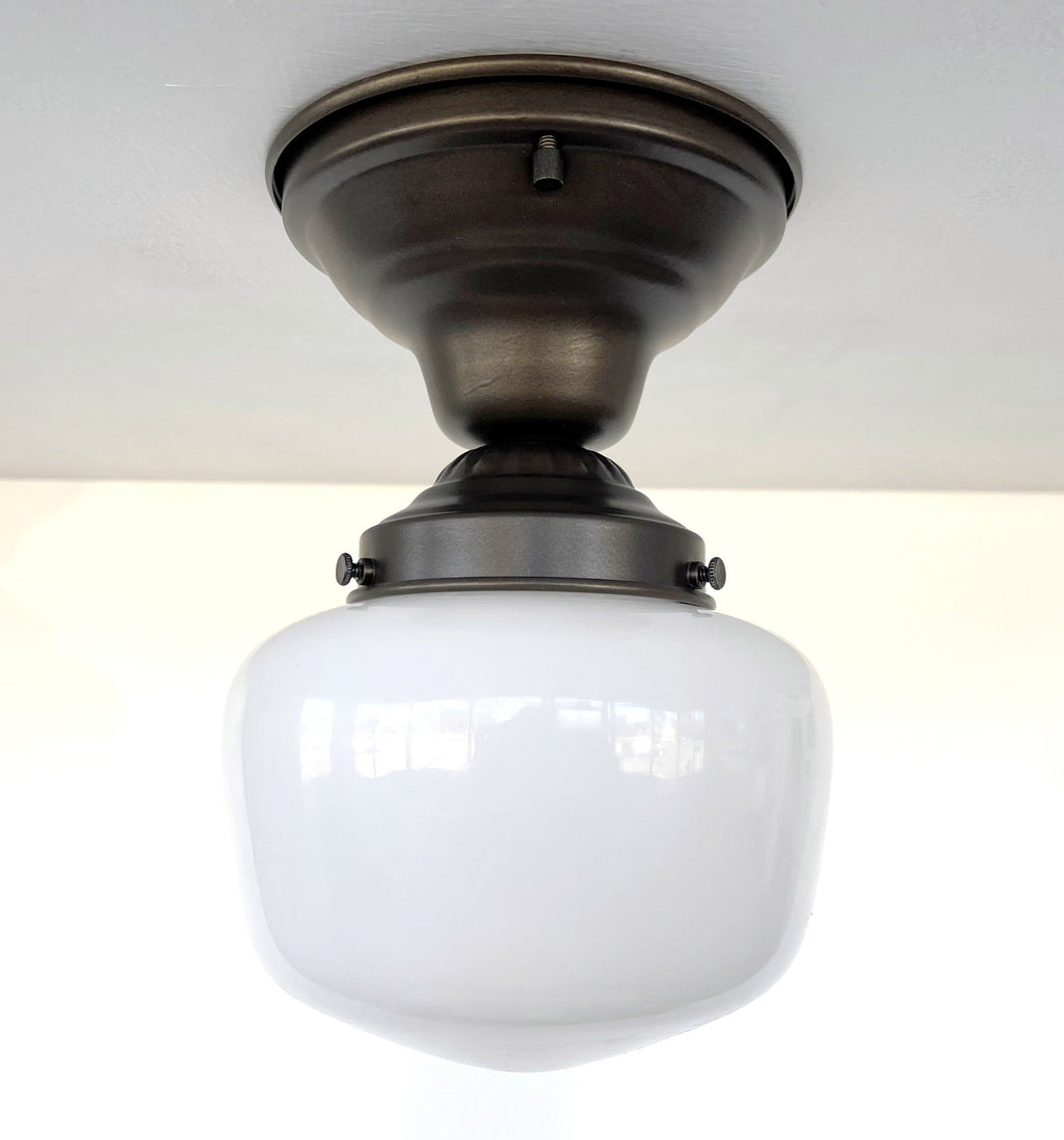 Antique Opal Simple Milk Glass Schoolhouse Ceiling Light | 6" Semi-Flush