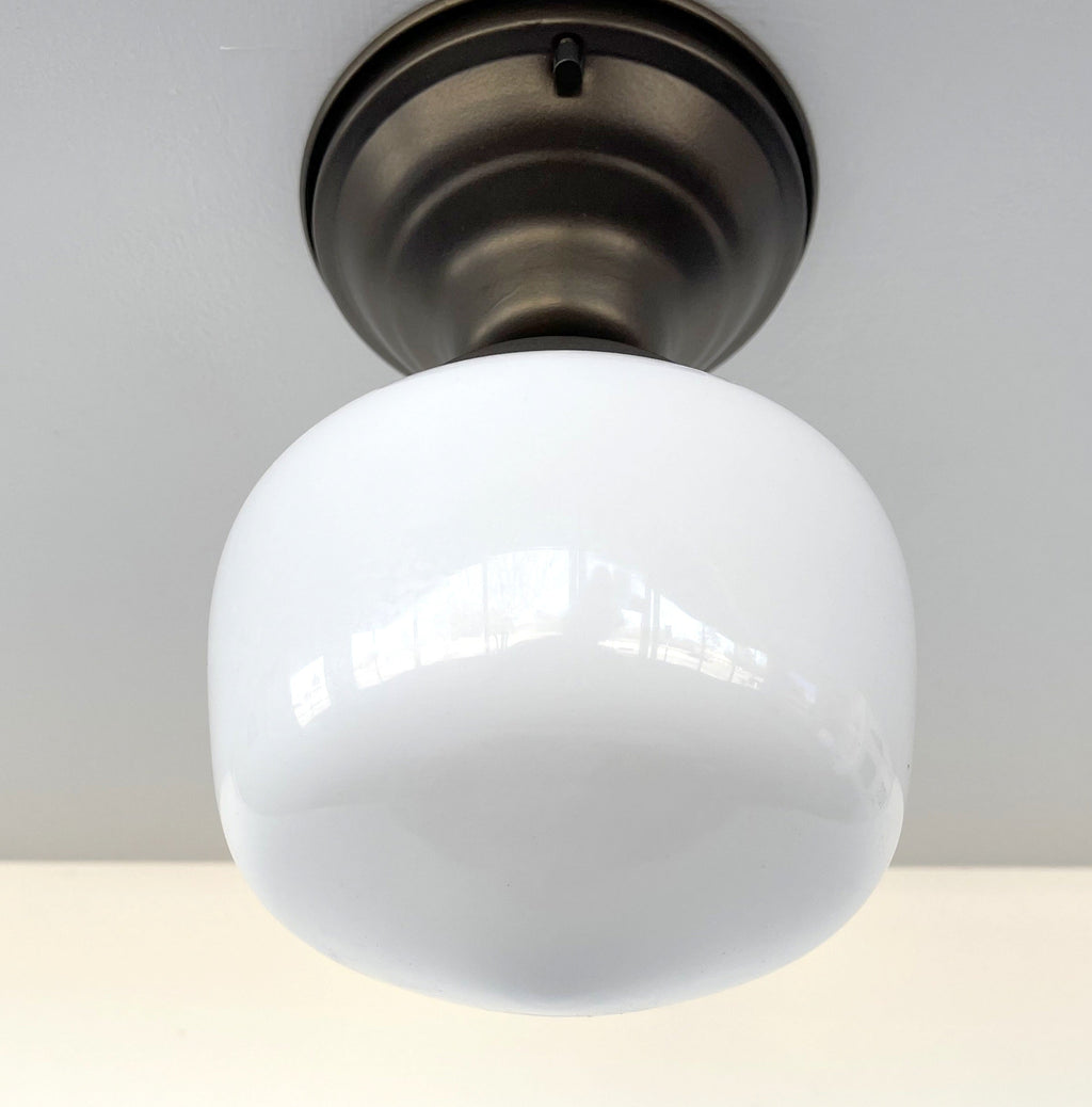 Antique Opal Simple Milk Glass Schoolhouse Ceiling Light | 6" Semi-Flush