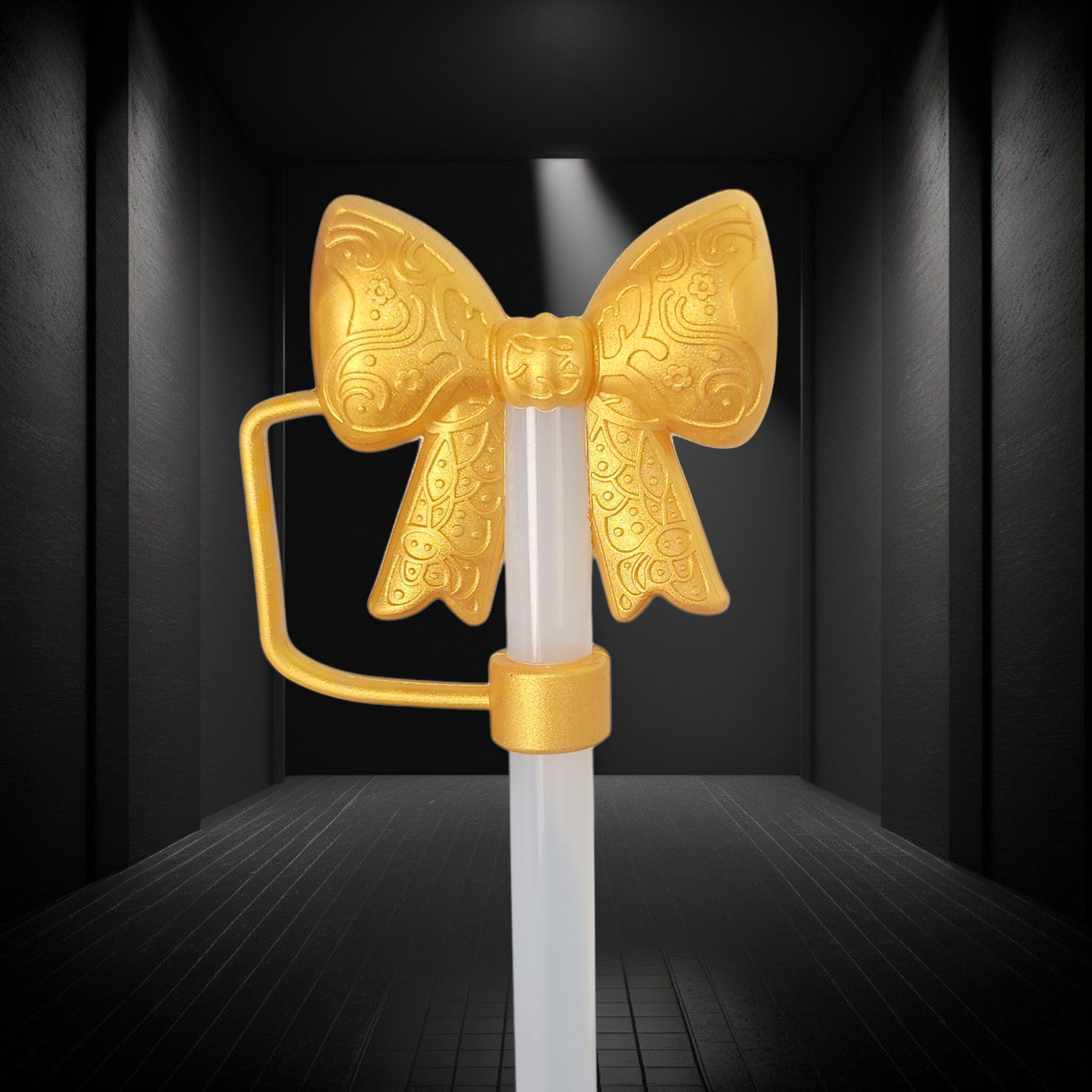 Paisley Princess 3D Bow Silicone Straw Topper | Gold Shimmer
