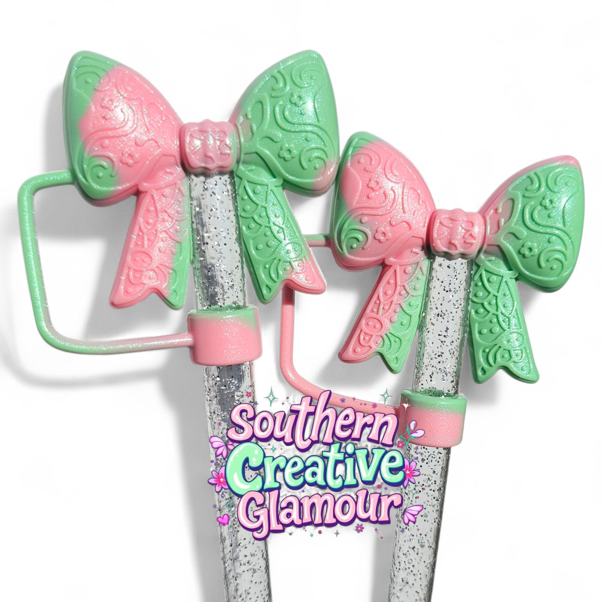 Paisley Princess 3D BOW Silicone Straw Topper | Watermelon Shimmer