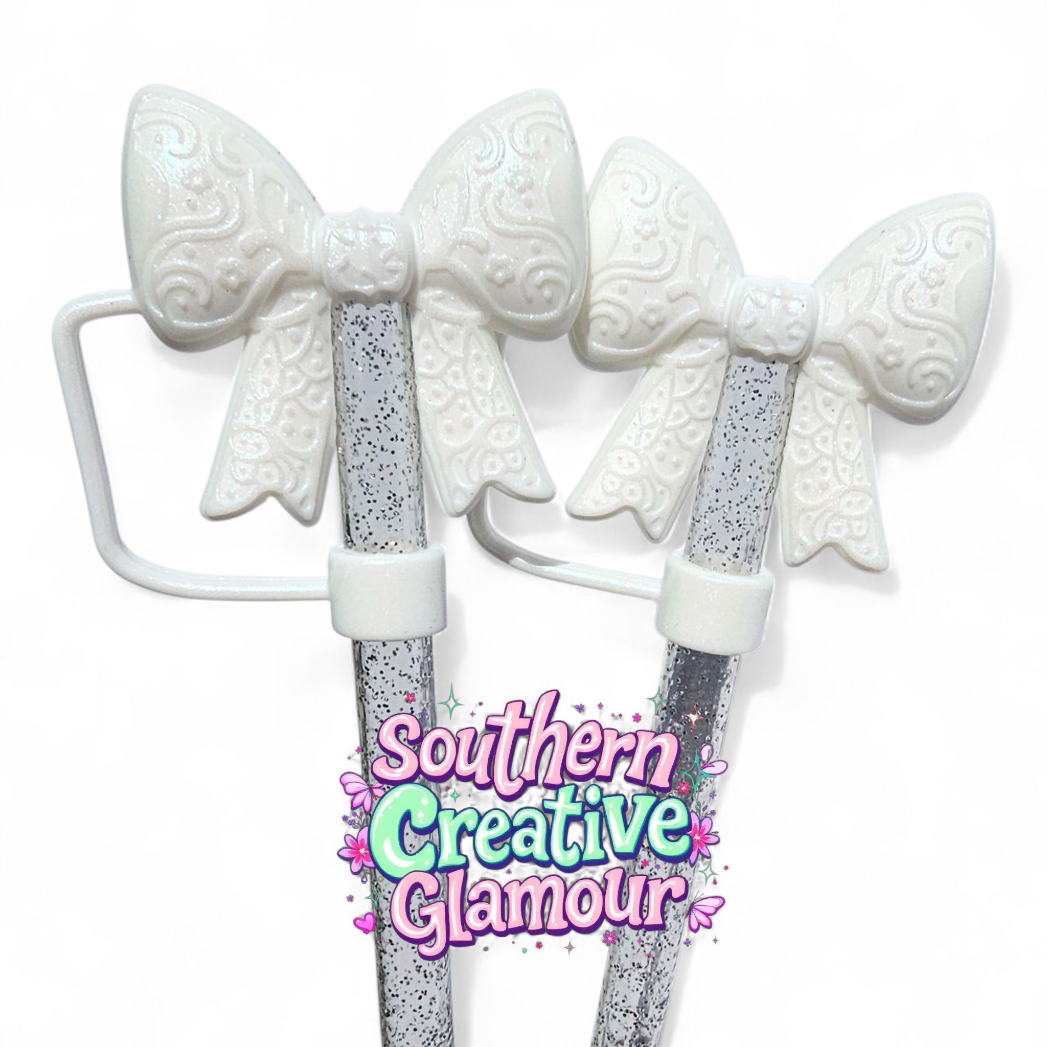Paisley Princess 3D Bow Silicone 10mm Straw Topper | Pearl Shimmer
