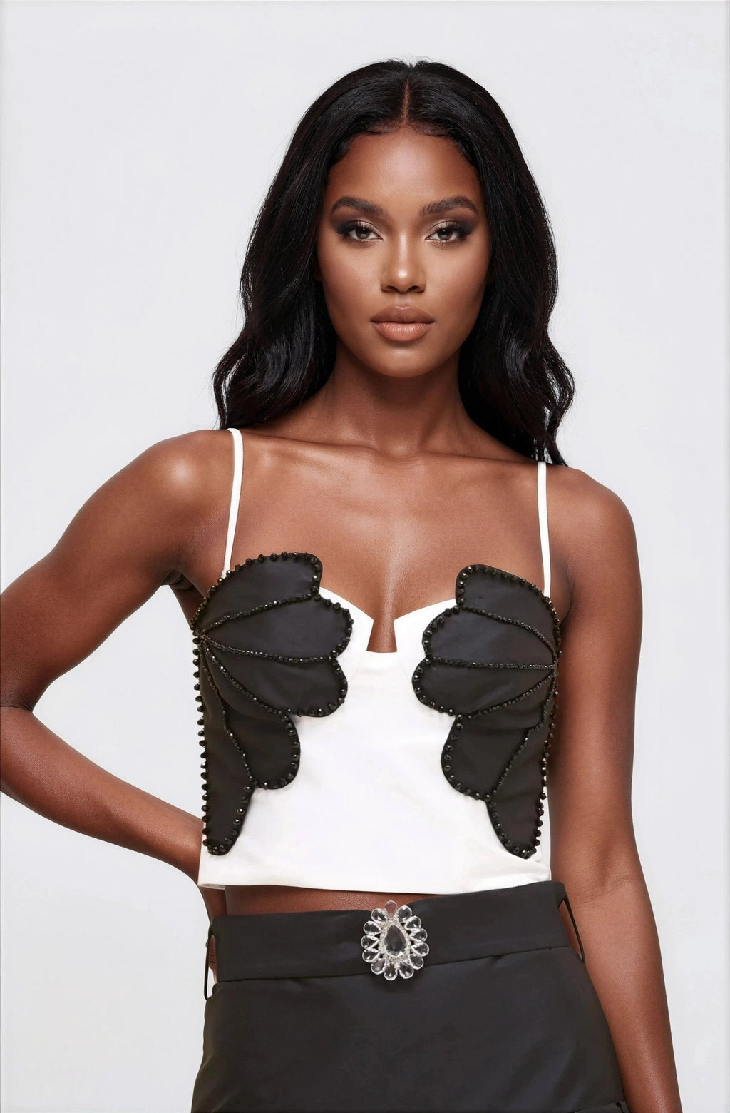 Taffeta Bloom Mini Skirt – Black