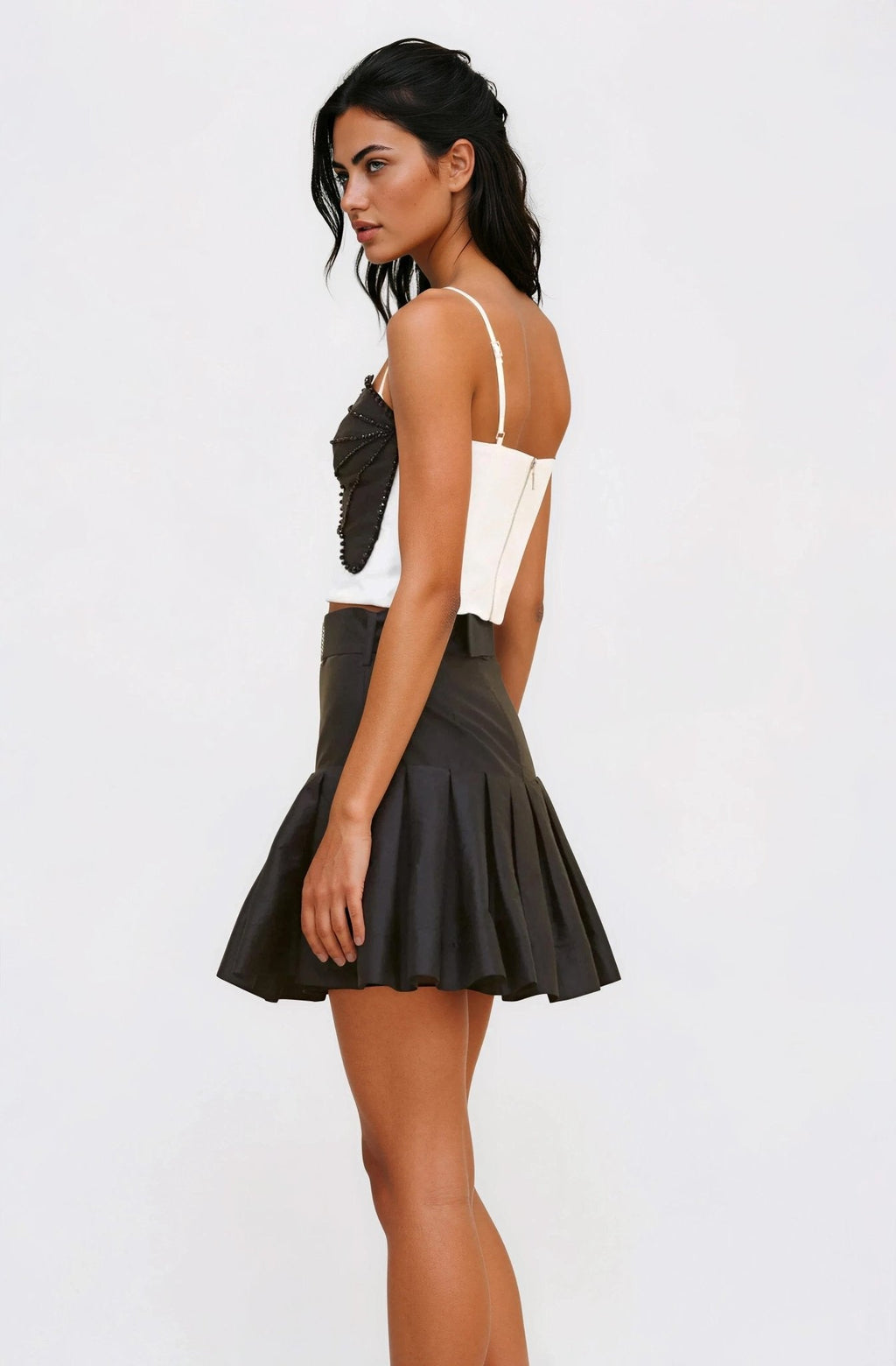 Taffeta Bloom Mini Skirt – Black
