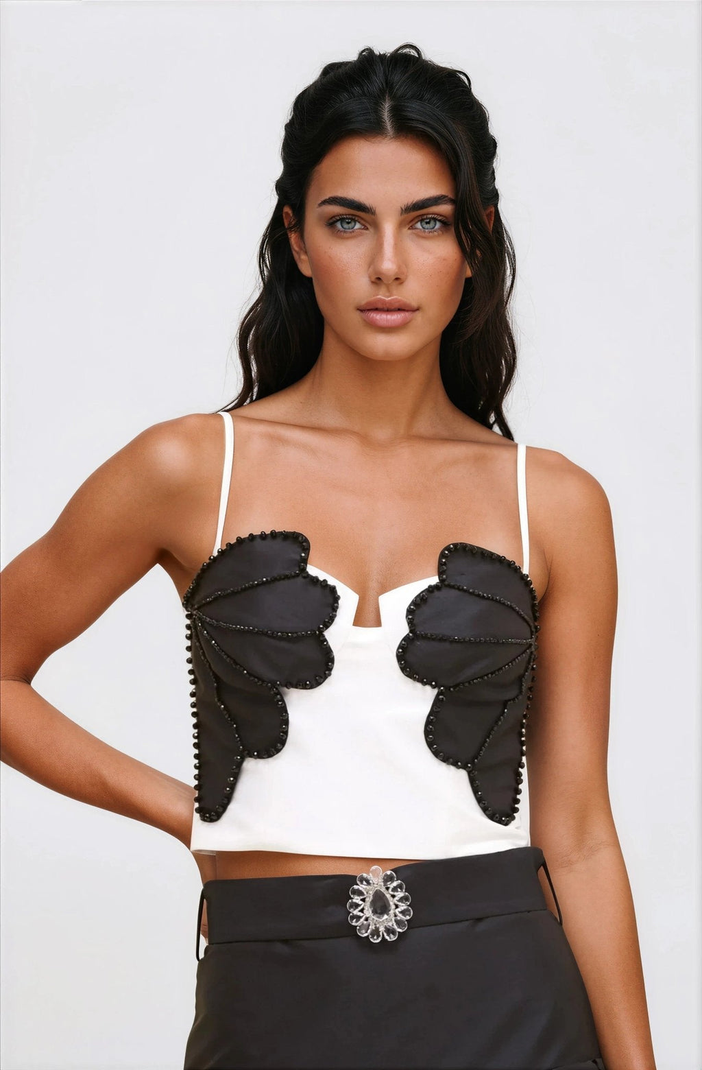 Taffeta Bloom Mini Skirt – Black